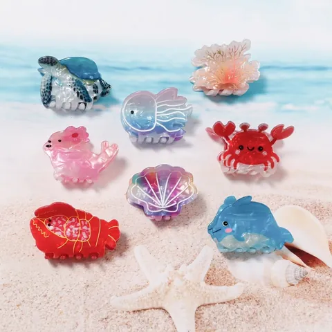 Ocean Animal Hair Claw Clips for Women Cute Cartoon Crab Sea Turtle Lobster Shell Dolphin Summer Beach PVC Hair Accessories Small Shark Hairpins