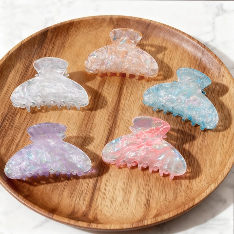 Large Iridescent Marble Hair Claw Clip For Women French Elegant Shark Clip Vintage Glitter Resin Hair Accessories For Daily Updo