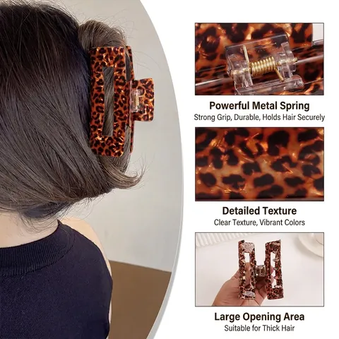 Grande Molla per Capelli Leopardata in PVC Design Rettangolare Cavo Fermaglio per Donna Accessori per Acconciature Moda
