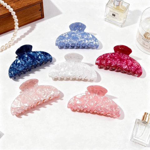 Large Iridescent Crushed Ice Texture PVC Hair Claw Clip Marble Pattern Shark Clip Elegant Hair Catch For Women Accessories