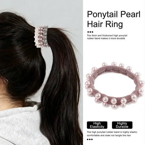 Coleteros de Tela con Perlas Artificiales Elegantes Gomas para el Pelo de Alta Elasticidad para Mujer Accesorios para el Cabello