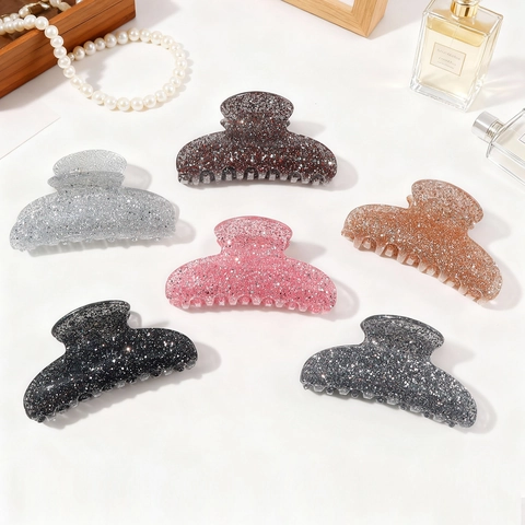 Grote PVC Glitter Haarklem Voor Dames Elegante Antislip Haarklem Sterke Grip Handgemaakte Mode Haaraccessoires