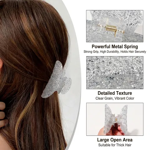 Grote PVC Glitter Haarklem Voor Dames Elegante Antislip Haarklem Sterke Grip Handgemaakte Mode Haaraccessoires