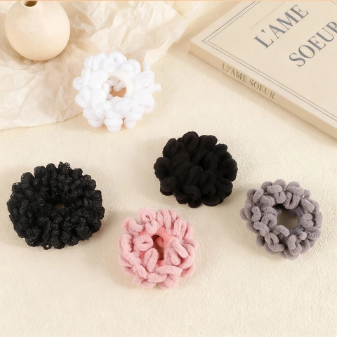 Coleteros de Peluche Elegantes para Mujer Tela Suave Gomas de Pelo Elásticas Color Sólido Accesorios de Otoño Invierno