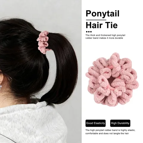 Coleteros de Peluche Elegantes para Mujer Tela Suave Gomas de Pelo Elásticas Color Sólido Accesorios de Otoño Invierno