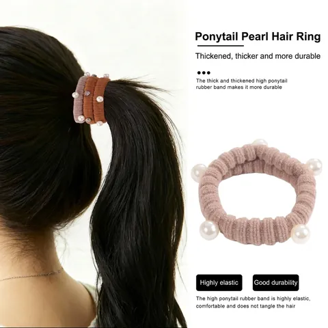 Elegante Scrunchie in Tessuto a Coste per Donna Con Künstliche Perle Strass Alta Elasticità Accessori per Capelli Vintage Tinta Unita