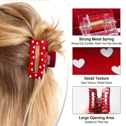 PVC Heart Pattern Hair Claw Clip For Women Handmade Valentine Style Printed Love Shape Shark Clip Sweet Hair Accessories