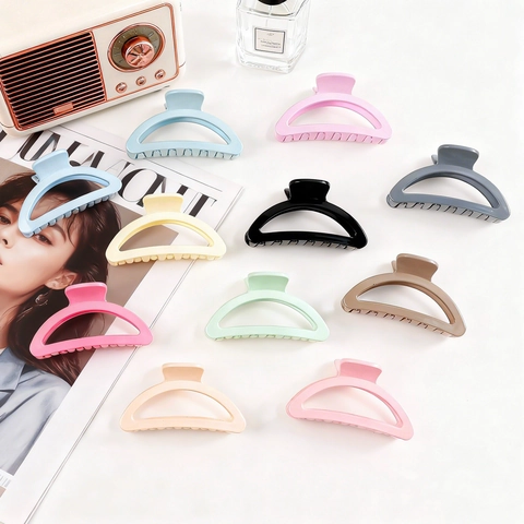 Pinza de Pelo Grande Mate Macaron Esmerilada Medio Redondo Pinza de Tiburón Para Mujeres Niñas Material PS Pinza de Pelo de Sujeción Fuerte Accesorio