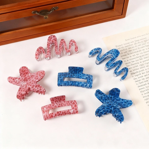 PVC Mollette per Capelli a Pinza Rettangolari Ondulate a Stella Marina con Stampa Leopardata da Donna Accessori per Capelli Moda Coreana Fatti a Mano