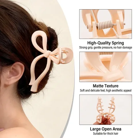Pinza de Pelo con Lazo Grande para Mujer Colores Macaron Minimalista Antideslizante Agarre Fuerte Mate Brillante Accesorios Pelo