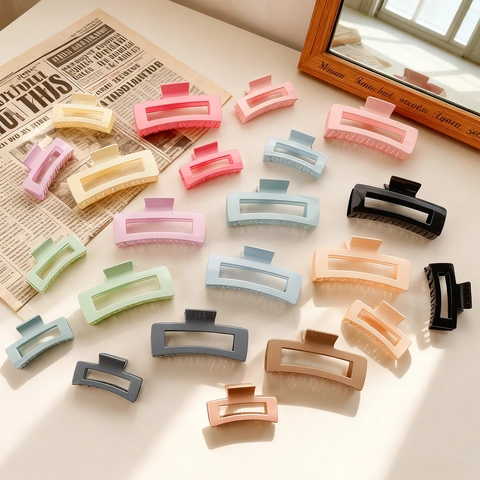Pinza para el Cabello Rectangular Mate Geométrica Hueca Antideslizante de Plástico Accesorios de Peinado para Mujeres Niñas Clip