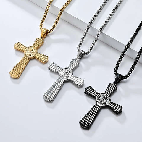 Collar de Pendiente de Cruz de San Benito de Acero Inoxidable Retro Para Hombres Mujeres Medalla Religiosa Joyería Vintage