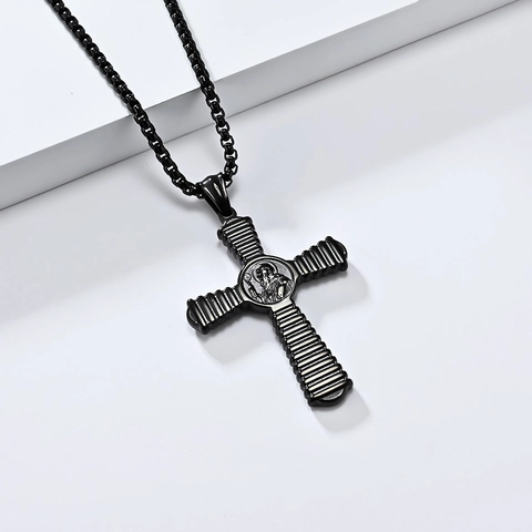 Collar de Pendiente de Cruz de San Benito de Acero Inoxidable Retro Para Hombres Mujeres Medalla Religiosa Joyería Vintage