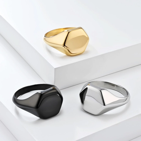 Chevalière Hexagonale Minimaliste Acier au Titane Poli Géométrique Bague Simple Punk Band pour Hommes Femmes Unisexe Bijoux
