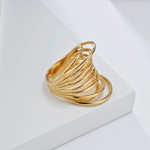 Anillo de Acero Inoxidable Multicapa de Estilo Vintage Francés para Mujer Oro Plata Chapado Espiral Geométrica Diseño Hueco Joyería
