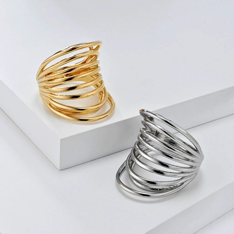 Anillo de Acero Inoxidable Multicapa de Estilo Vintage Francés para Mujer Oro Plata Chapado Espiral Geométrica Diseño Hueco Joyería