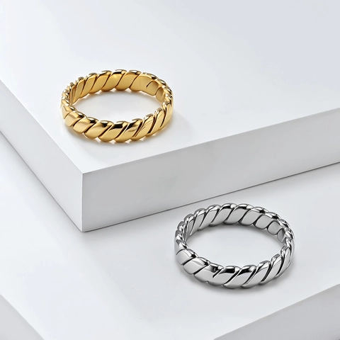Anillo de Acero Inoxidable con Cuerda Trenzada Estilo Francés Vintage para Mujer Oro Plata Joyería Minimalista Regalo