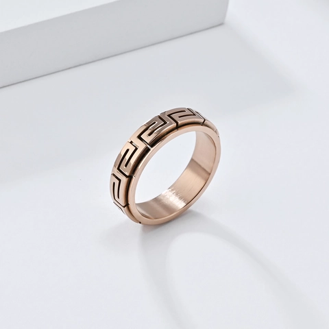 Stainless Steel Greek Key Meander Pattern Rotating Stress Relief Ring For Men Women Unisex Vintage Band Finger Ring Jewelry