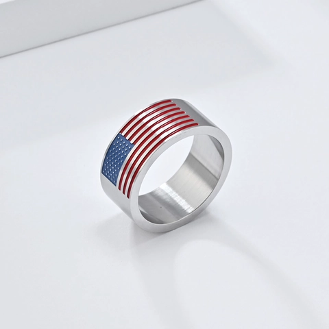 Anillo de Acero Inoxidable con Bandiera de EE. UU. Hombre Mujer Hip Hop Punk Barras y Estrellas Banda Oro Negro Joyería Regalo