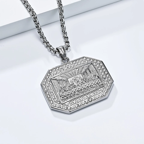Das Letzte Abendmahl Relief Achteckige Halskette Anhänger Edelstahl Hip Hop Strass Rand Box Kette Religiöser Herren Schmuck