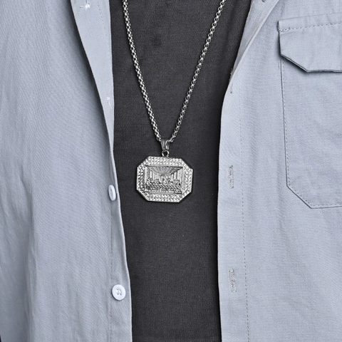 Das Letzte Abendmahl Relief Achteckige Halskette Anhänger Edelstahl Hip Hop Strass Rand Box Kette Religiöser Herren Schmuck