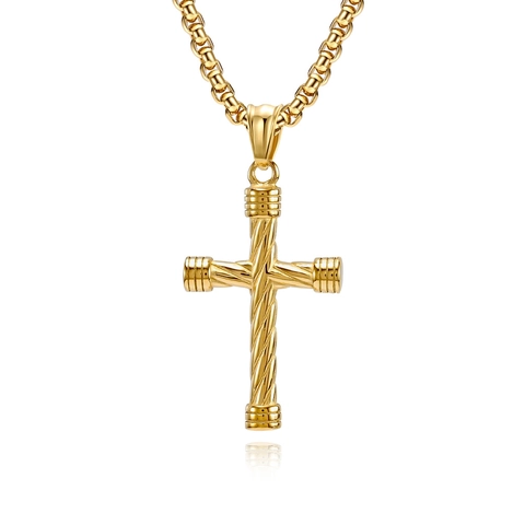 Gepolijst Roestvrij Staal Gedraaide Kruis Hanger Halsketting Voor Heren Dames Hip-Hop Punk Gothic Sieraden Kabel Textuur Kruis