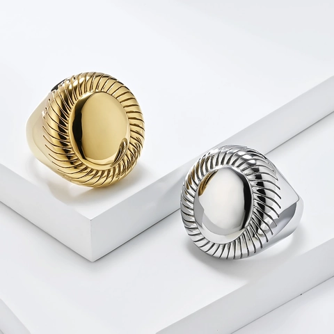 Anello a Cupola Minimalista in Acciaio Inossidabile per Donna Stile Industriale Vintage Oro Colore Acciaio Anello Geometrico Gioielli
