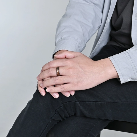 Modern Tungsten Steel Wood Inlay Band Ring For Men Women Polished Double Groove Wood Grain Fashion Comfort Fit Ring Jewelry