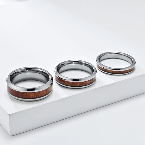 Minimalist Tungsten Steel Ring With Natural Wood Inlay For Men Women Polished Comfort Fit Wedding Band Jewelry Accessory
