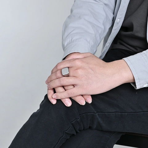 Minimalistische Roestvrijstalen Vierkante Zegelring Voor Heren Gepolijst Effen Kleur Vingerring Mode Geometrische Sieraden