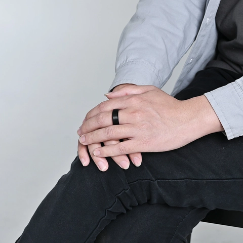 Minimalist Schwarz Gebürstet Edelstahl Ring Für Herren Two Tone Blau Rot Grün Innen Aluminium Eingelegt Geometrisch Fingerring Schmuck