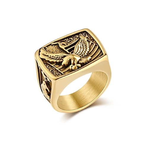 Anillo de Sello de Águila de Acero Inoxidable para Hombre Águila Americana Veterano Ejército Conmemorativo Joyería Patriótica