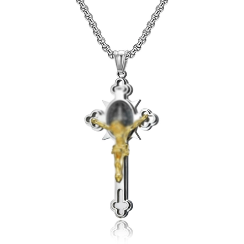 Retro Punk Roestvrij Stalen Kruis Hanger Halsketting Voor Mannen Jezus Kruisbeeld Religieuze Sieraden Met Box Ketting