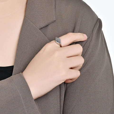 Edelstahl Rhombus Geometrischer Siegelring Für Damen Herren Hochglanzpoliert Schlicht Zeigefinger Ring Unisex Mode Schmuck