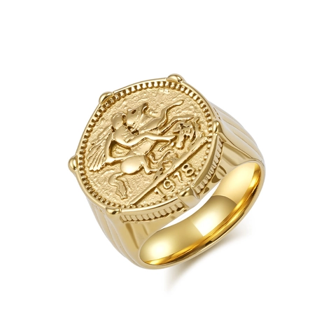Anillo Vintage Caballero Templario Acero Inoxidable Relieve Moneda San Jorge Caballo Punk Joyería Religiosa para Hombre Fiesta