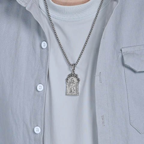Collar de Colgante de la Virgen María Religiosa Acero Inoxidable Circón Joyas de Oración Regalo Cristiano Vintage Oro Plata