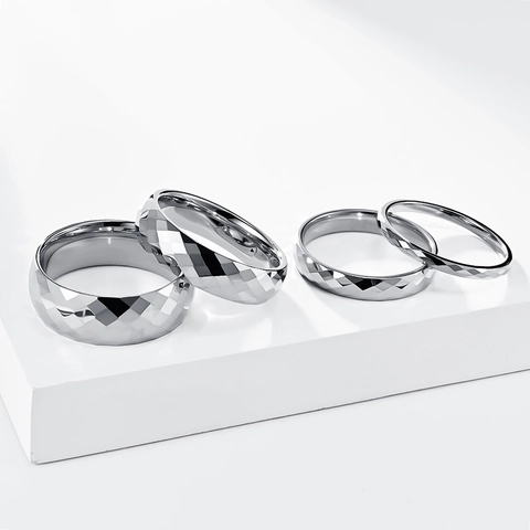 Anillo Moderno De Acero De Tungsteno Facetado Para Hombre Mujer Banda Geométrica Minimalista Joyería Regalo De Compromiso