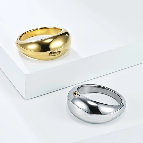 Minimalist Shiny Stainless Steel Dome Ring For Women Chic 18K Gold Plated Chunky Polished Finger Ring Fashion Jewelry