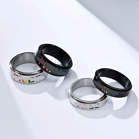 Anillo Pride Giratorio de Acero de Titanio para Hombre Mujer Esmalte Arcoíris Giratorio Anti Ansiedad Fidget Anillo de Banda Joyería Minimalista