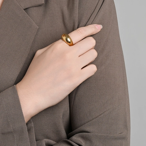 Minimalist Shiny Stainless Steel Dome Ring For Women Chic 18K Gold Plated Chunky Polished Finger Ring Fashion Jewelry