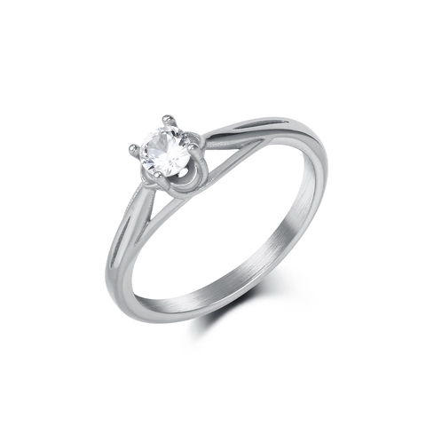 Anillo Solitario Minimalista de Acero Inoxidable con Diamante de Imitación para Mujer Sencillo Anillo de Compromiso Geométrico Joyería de Moda