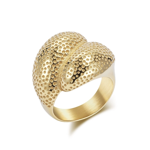 Anillos de Acero Inoxidable para Mujer Bañados en Oro de 18K Textura Geométrica de Hoyuelos Banda Ancha Joyería de Moda