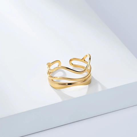 Roestvrij Staal 18K Verguld Open Ring Voor Vrouwen Verstelbaar Geometrisch Golf Meerlaags Minimalistisch Chique Mode Sieraden Cadeau