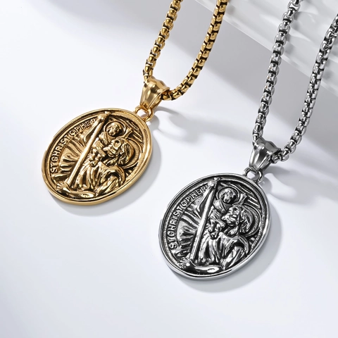 Sint-Christoffel Beschermheilige Medaille Hanger Ketting Vintage Roestvrij Staal Religieus Amulet Voor Mannen Vrouwen Sieraden