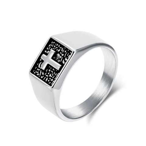 Vintage Stainless Steel Cross Signet Ring For Men Women Gothic Religious Rectangular Band Retro Punk Biker Finger Jewelry