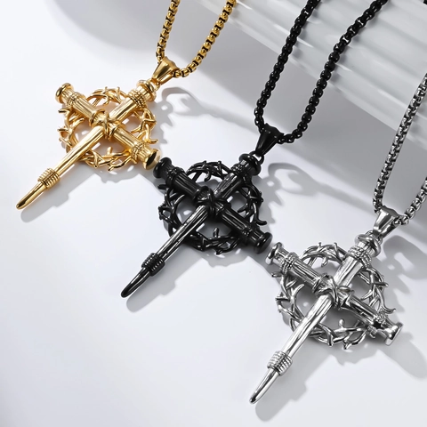 Collana Con Pendente a Croce a Corona Di Spine in Acciaio Inossidabile Vintage Per Uomo Collana a Croce Chiodo Gotico Regalo Gioielli Cristiani