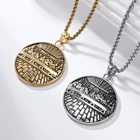 Vintage Edelstahl Das Letzte Abendmahl Relief Anhänger Halskette Für Herren Religiöse Runde Medaille Schmuck Mit Boxkette