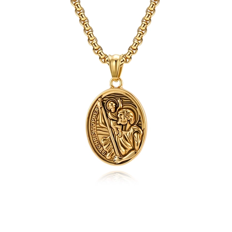 Sint-Christoffel Beschermheilige Medaille Hanger Ketting Vintage Roestvrij Staal Religieus Amulet Voor Mannen Vrouwen Sieraden