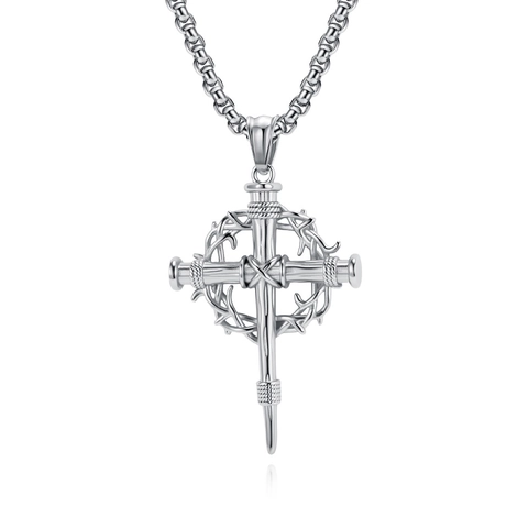 Collana Con Pendente a Croce a Corona Di Spine in Acciaio Inossidabile Vintage Per Uomo Collana a Croce Chiodo Gotico Regalo Gioielli Cristiani