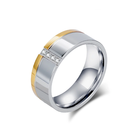 Anillo de Acero Inoxidable Minimalista Bicolor para Hombre Con Incrustación de Zirconia Oro Negro Plata Anillo de Banda Moda